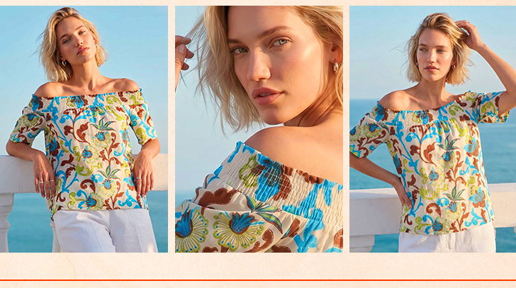 Turquoise Floral Print Bardot Top