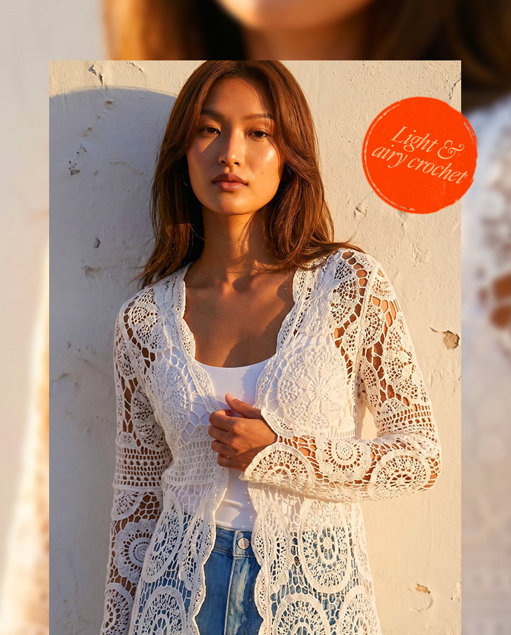 Ivory Crochet Detail Knit Cardigan