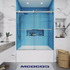 Double Sliding Bathtub Shower Door with Two Towel Bars - DS01