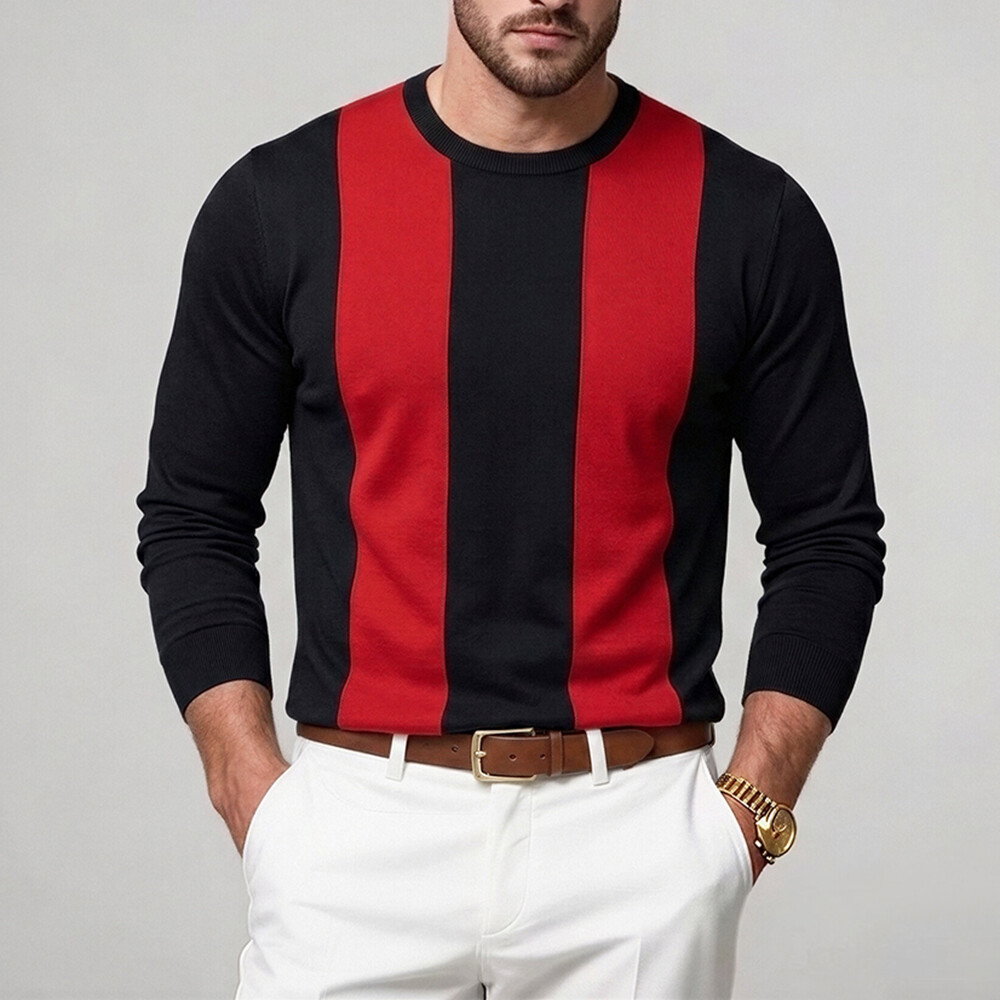 Okaywear Striped Colorblock Slim Fit Black Long Sleeve Top