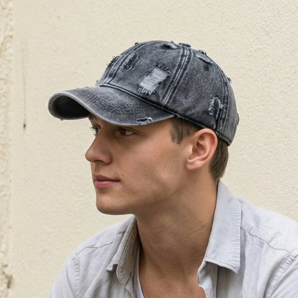 Denim Washed Ripped Adjustable Baseball Cap
