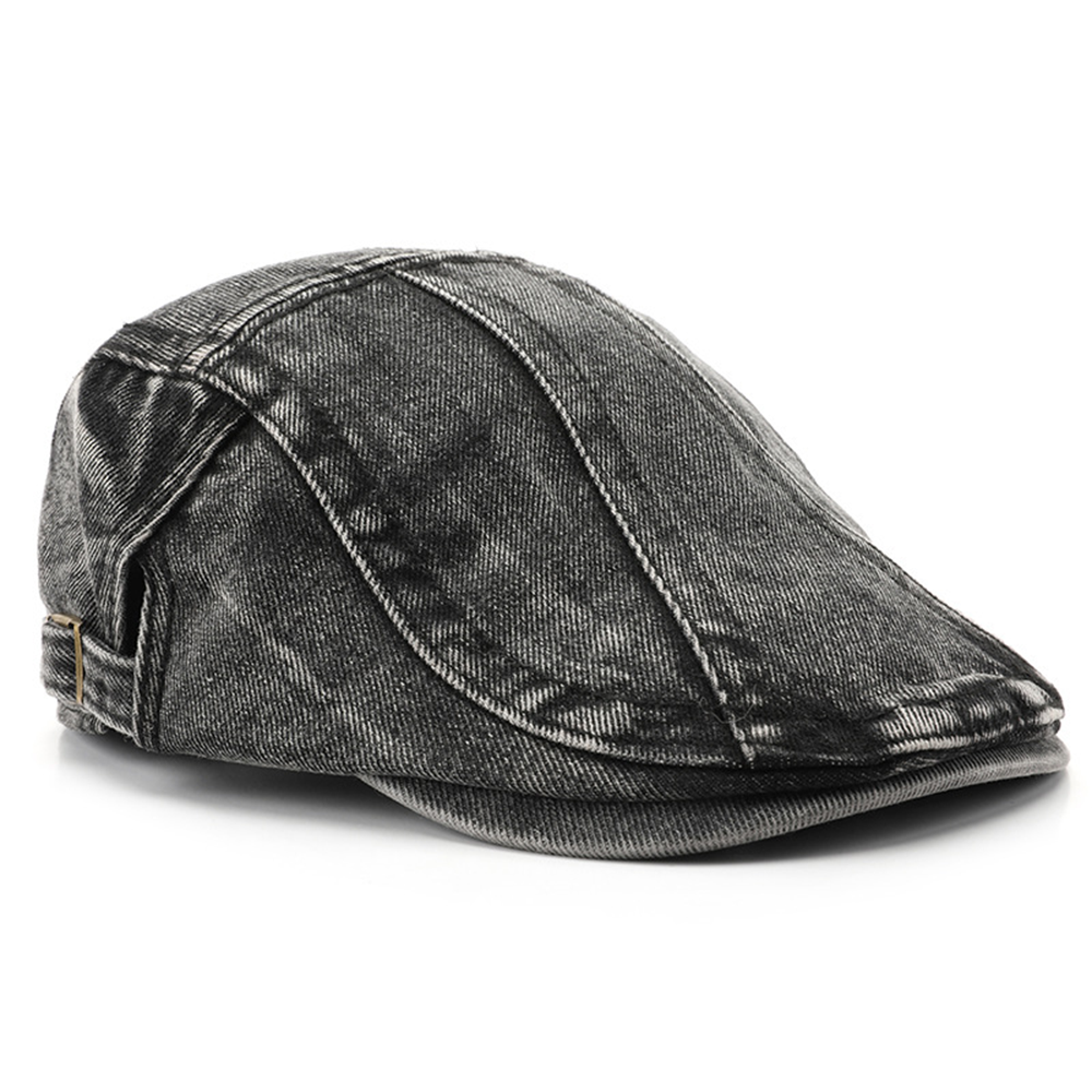 Denim Washed Solid Color Adjustable Strap Flat Cap