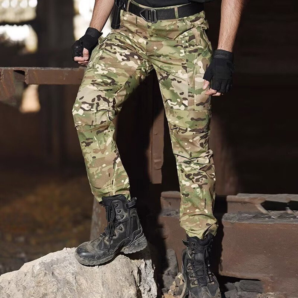 Camouflage Print Slim Fit Straight Leg Army Green Cargo Pants