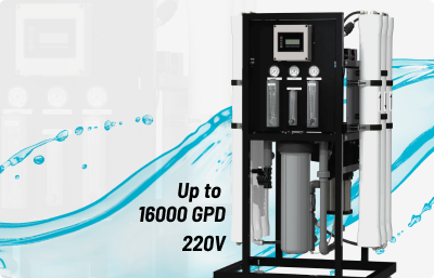 Image of the AXEON N-Series with the text "Up to 16000 GPD, 220V"
