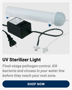 AXEON UV Sterilizer Light - Final-stage pathogen control. Kill bacteria and viruses in your water line before they reach your root zone — 1 GPM, 110V, easy inline install. | Shop Now