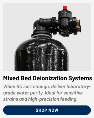 AXEON Mixed Bed Deionization Systems - When RO isn't enough. Mixed bed DI delivers laboratory-grade water purity — ideal for sensitive strains and high-precision feeding programs. | Shop Now