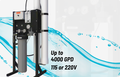 Image of the AXEON NL-Pro with the text "2000 or 4000 GPD, 115 or 220V"
