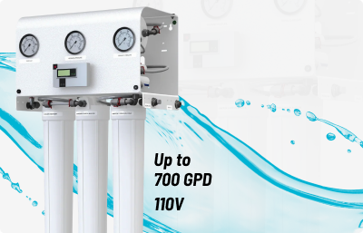 Image of the AXEON LP Series with the text "350 to 700 GPD, 110V"