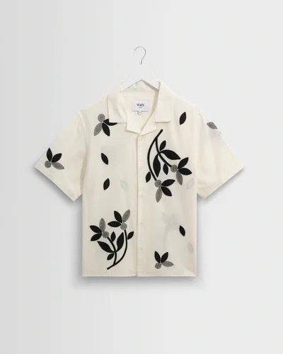 Didcot - Ecru And Black Bloom Applique Short-Sleeve Shirt
