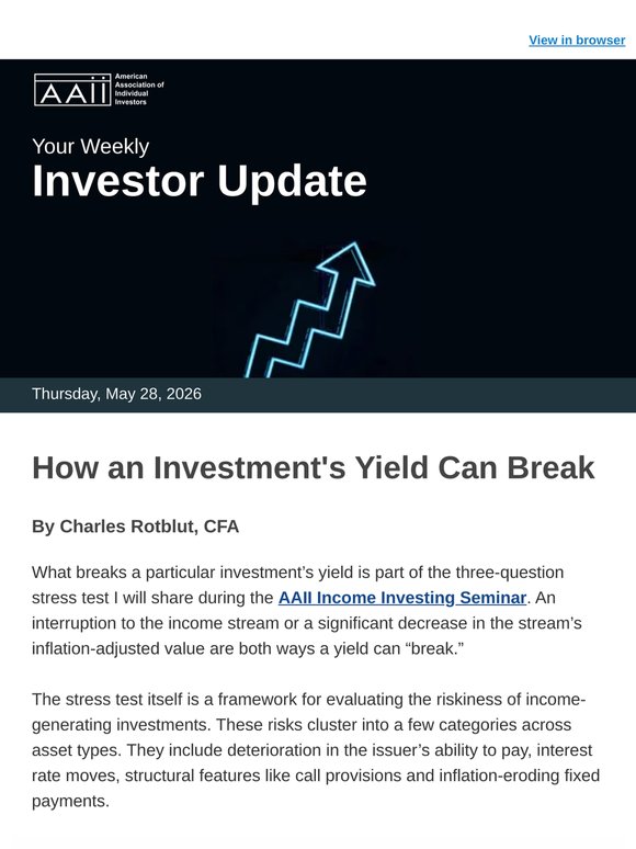 AAII Investor Update: How an Investment's Yield Can Break