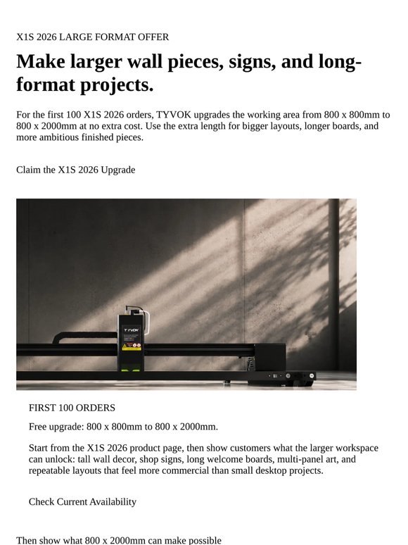 X1S 2026: Free 800 x 2000mm Upgrade for the First 100