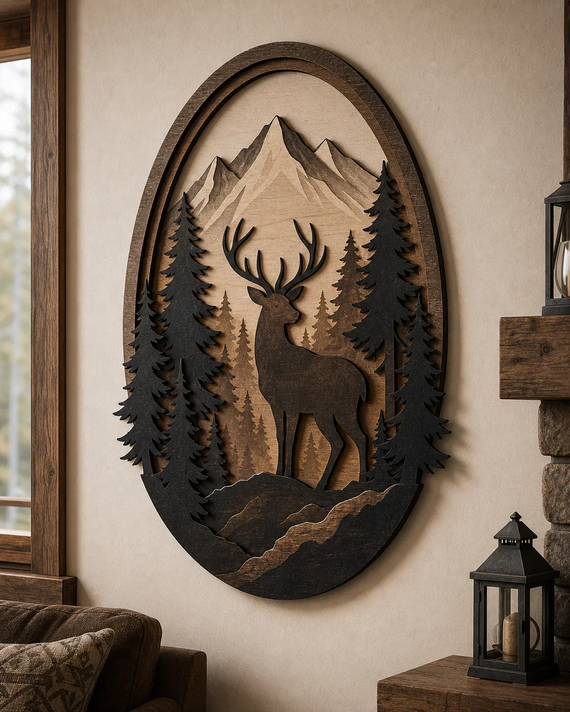 Large deer forest layered wall art