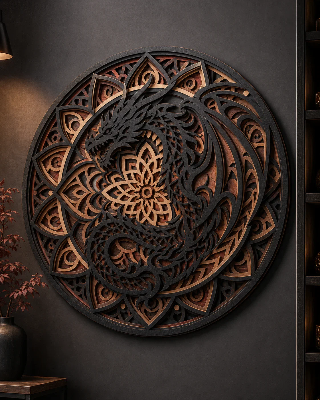 Large dragon mandala wall art