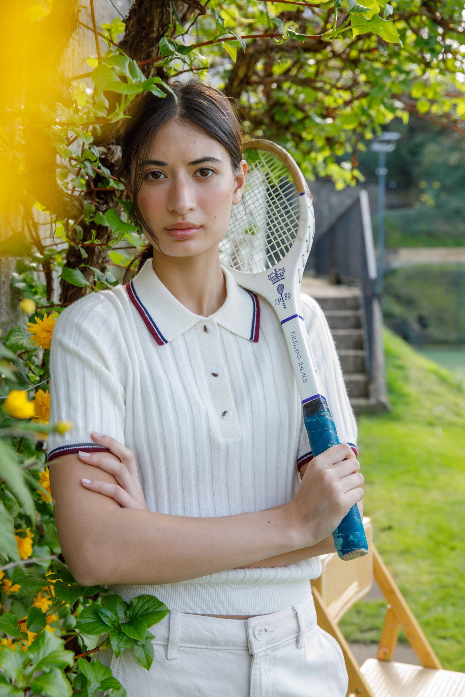 Image of Ribbed Knit Cashmere Polo - Off White