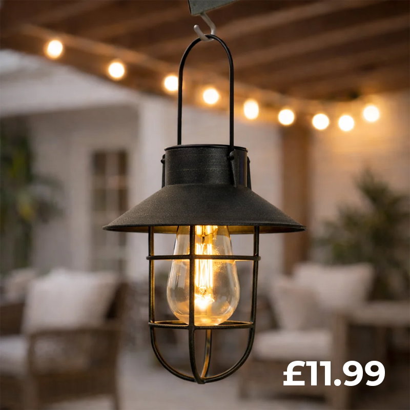 Fisherman Solar Hanging Lantern Filament Effect Black 21cm