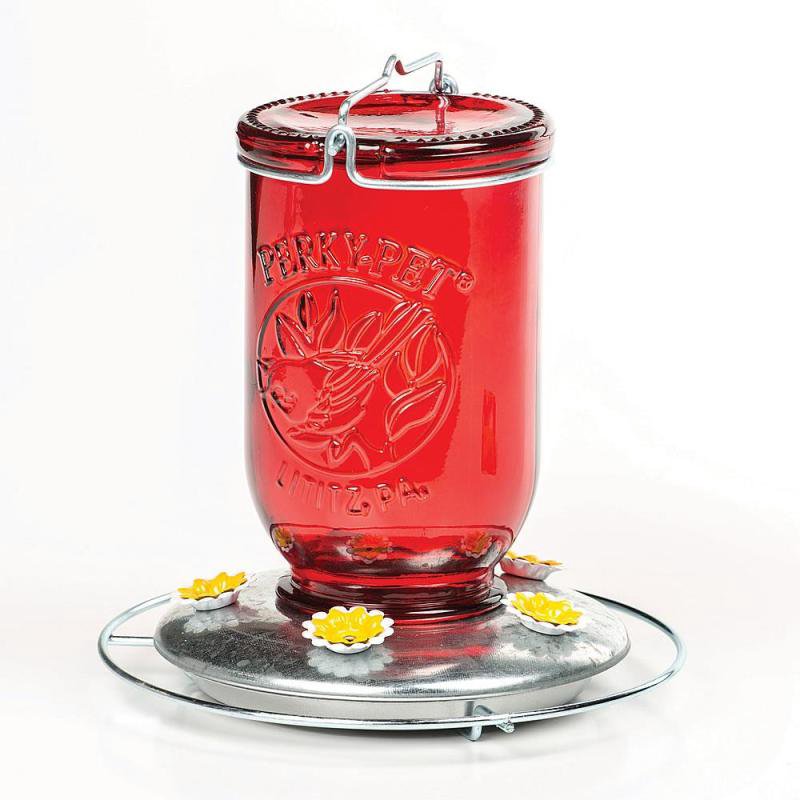 Image of Red Mason Jar Hummingbird Feeder