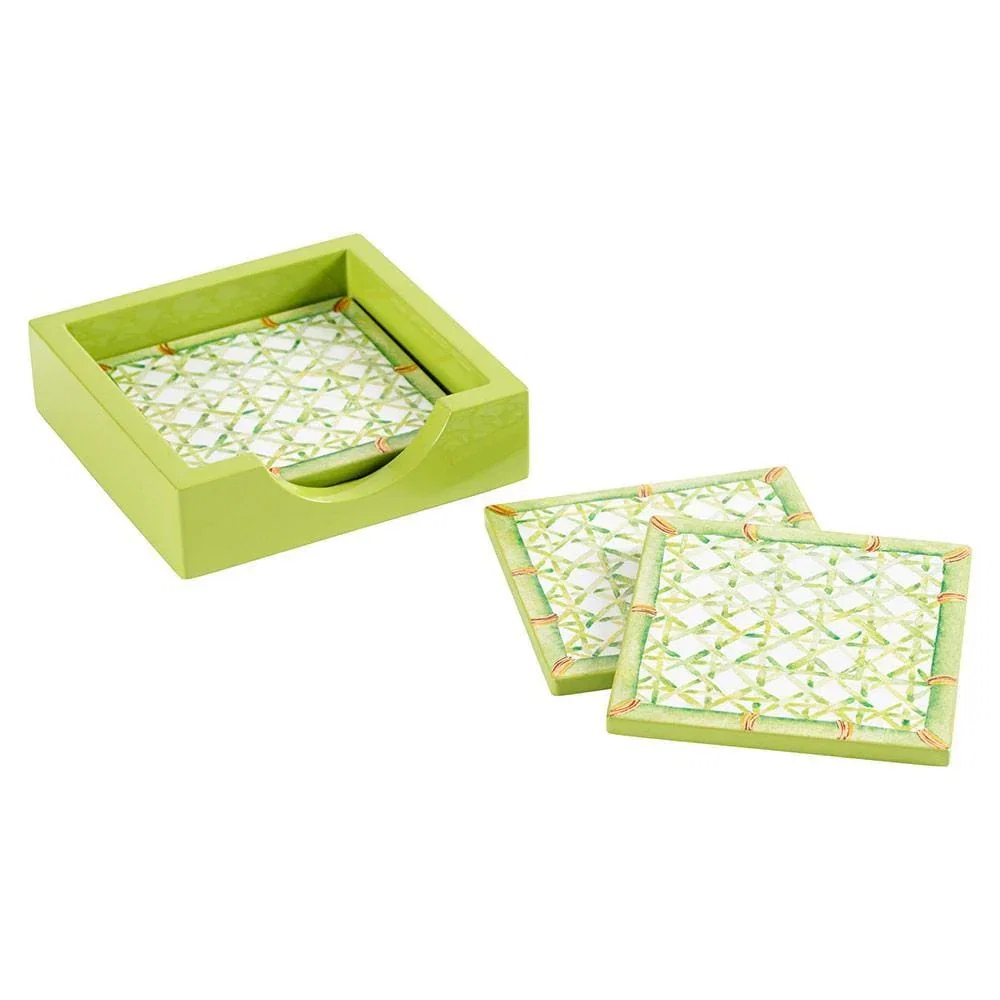 Image of Trellis-Green Lacquer Coasters Set Of 4