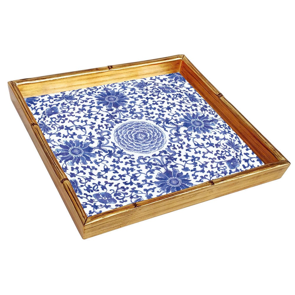 Image of Indigo Garden Blue/White Bamboo Edge Square Lacquer Tray