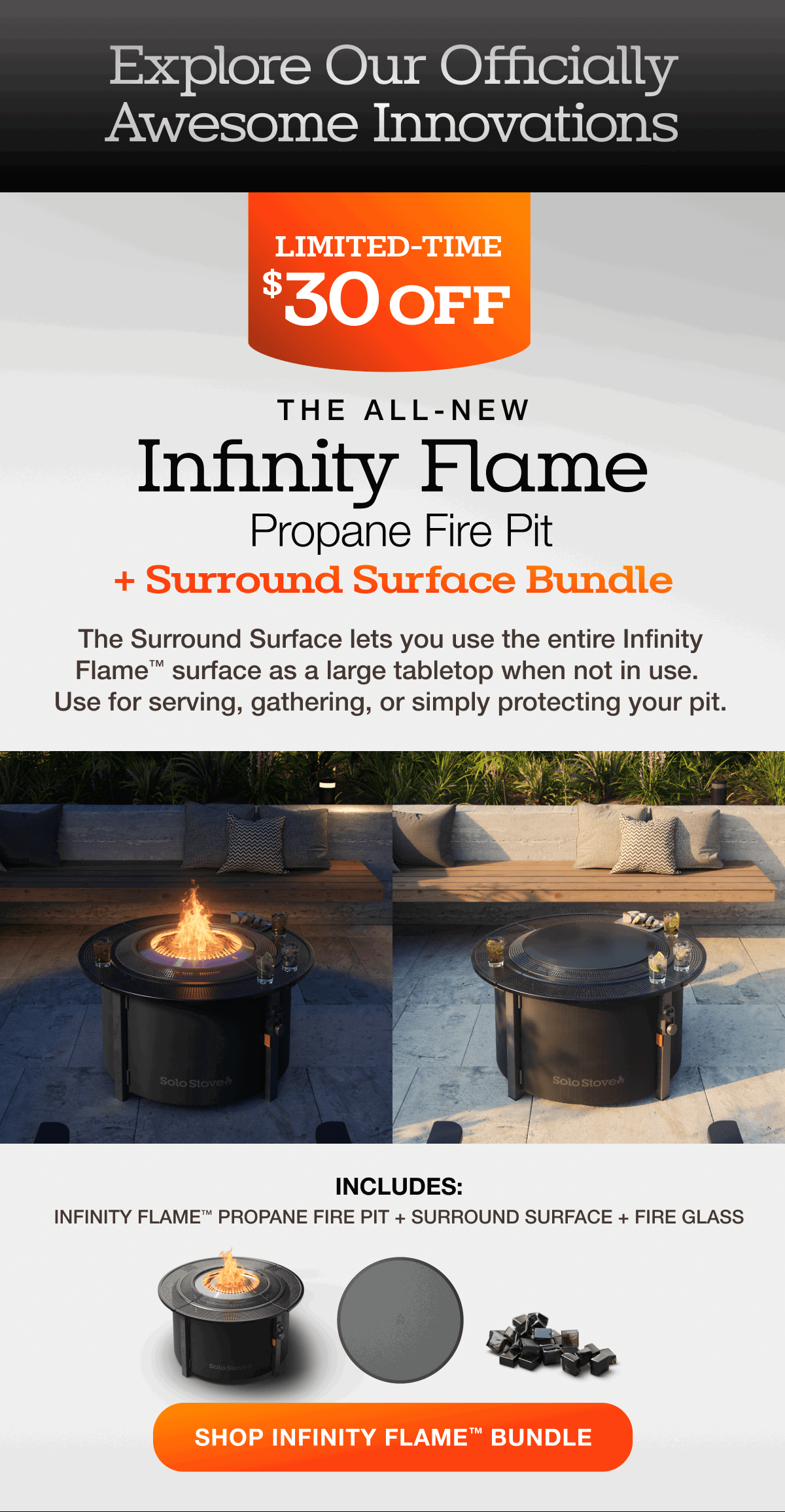 Infinity Flame Propane Fire Pit + Surround Surface