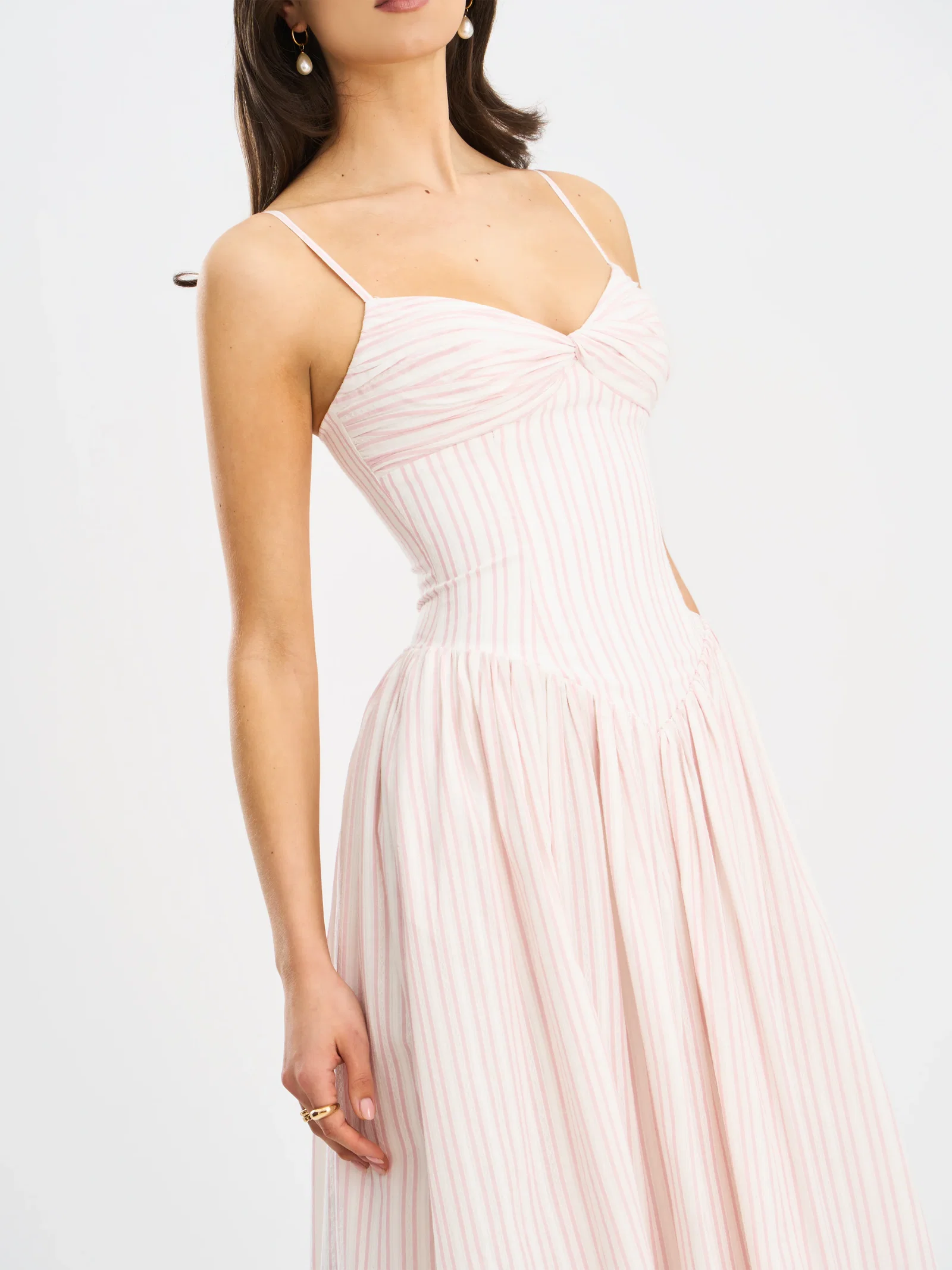 Zania Pink Stripe Cotton Jacquard Midi Dress