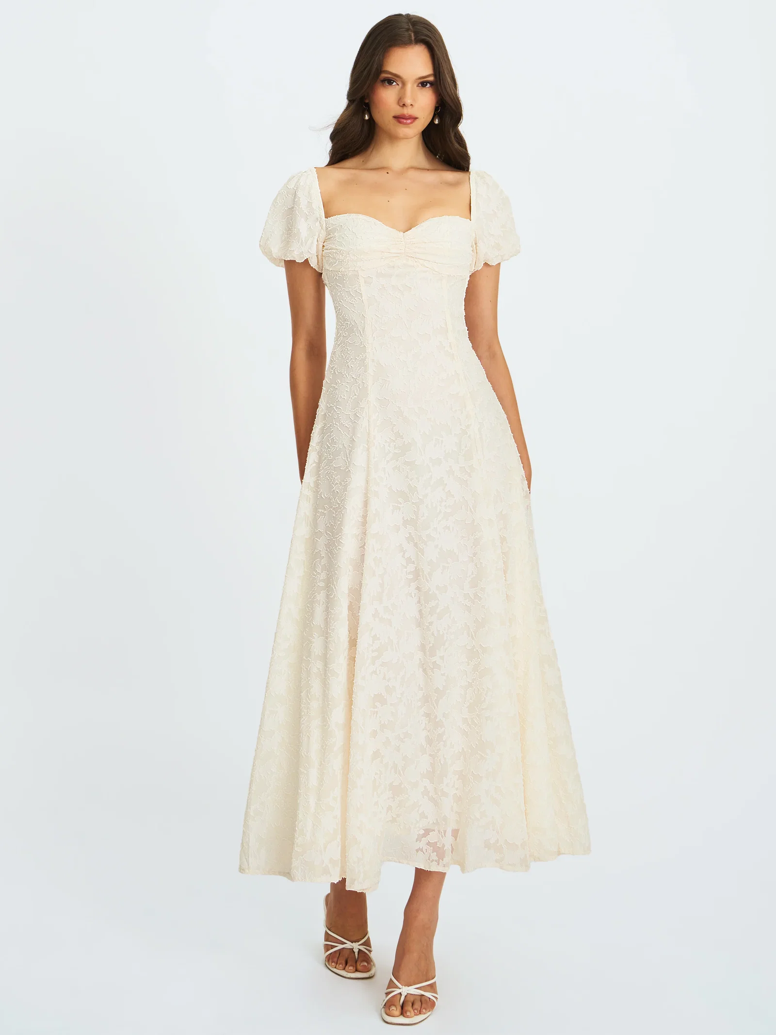 Pandora White Bubble Sleeve Backless Maxi Dress