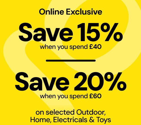 Save when you spend on selected outdoor, home, electricals and toys.