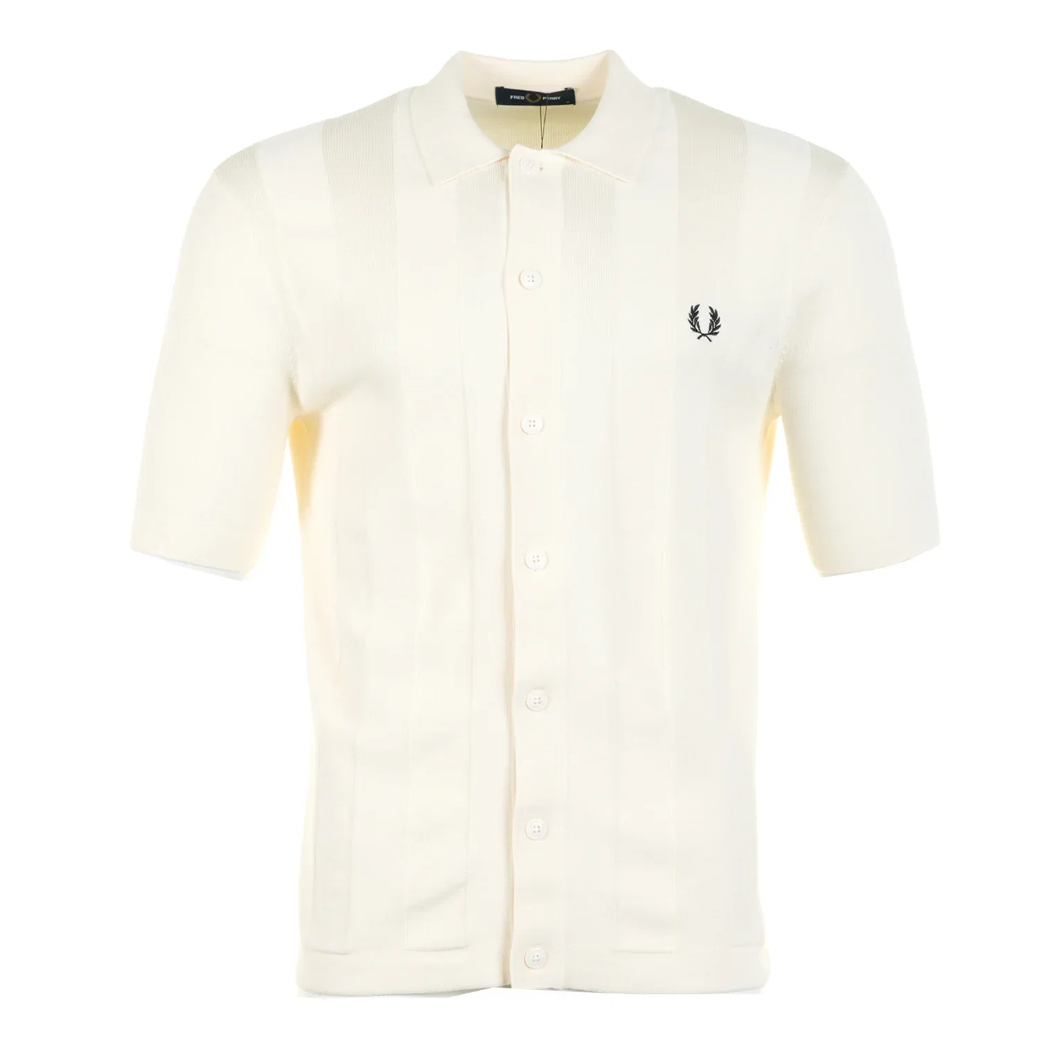 Image of FRED PERRY<br>Knitted Tonal Vertical Stripe Shirt Ecru