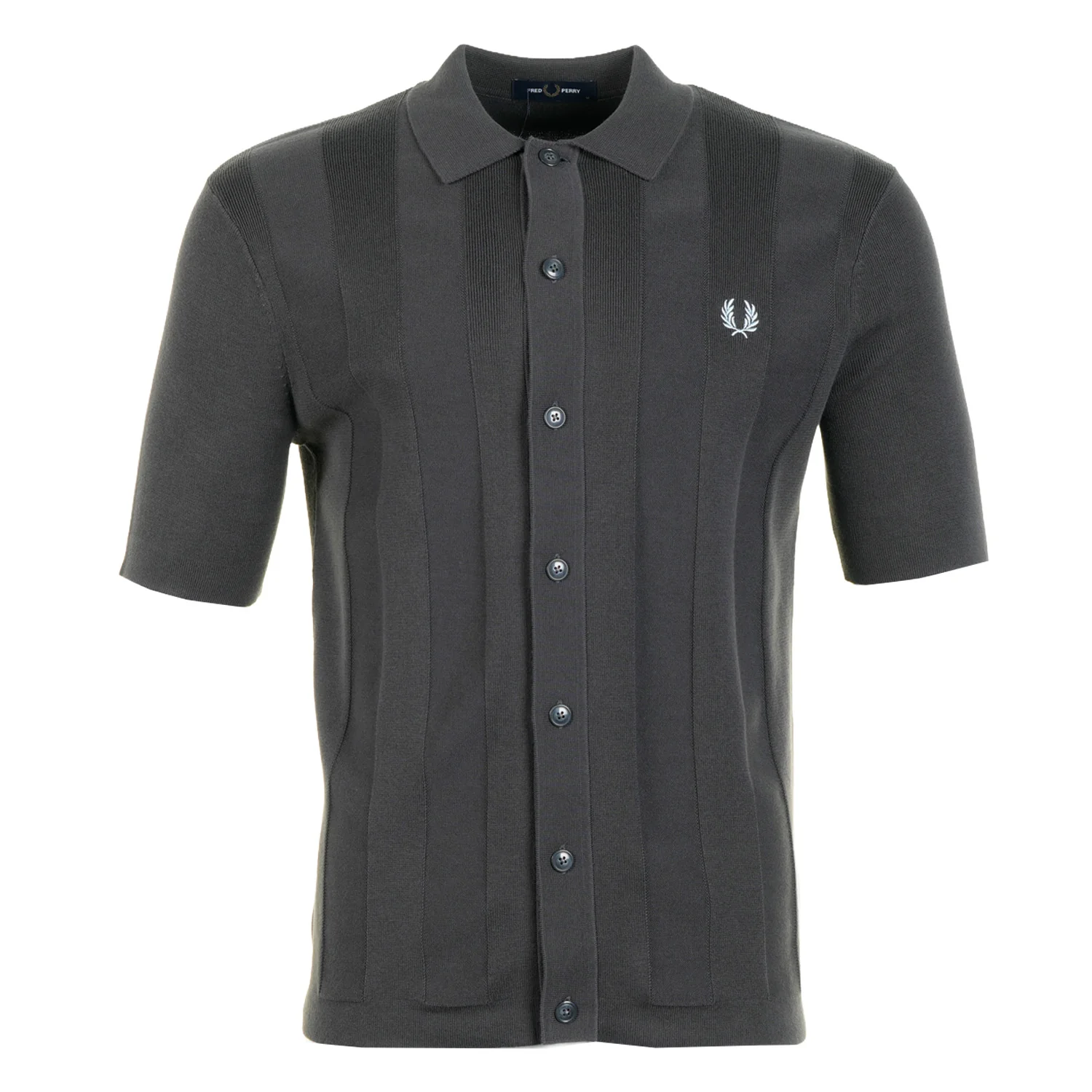 Image of FRED PERRY<br>Knitted Tonal Vertical Stripe Shirt Anchor Grey
