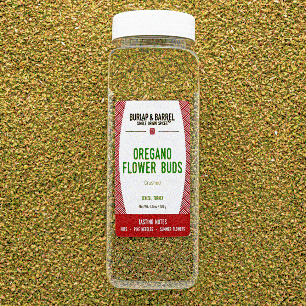 Big Container of Crushed Oregano Flower Buds from Burlap & Barrel