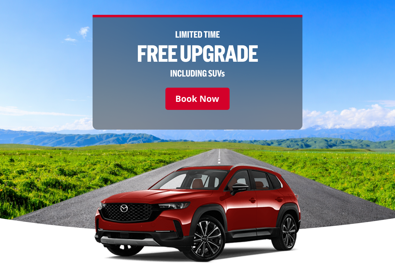 LIMITED TIME FREE UPGRADE INCLUDING SUVs | Book Now