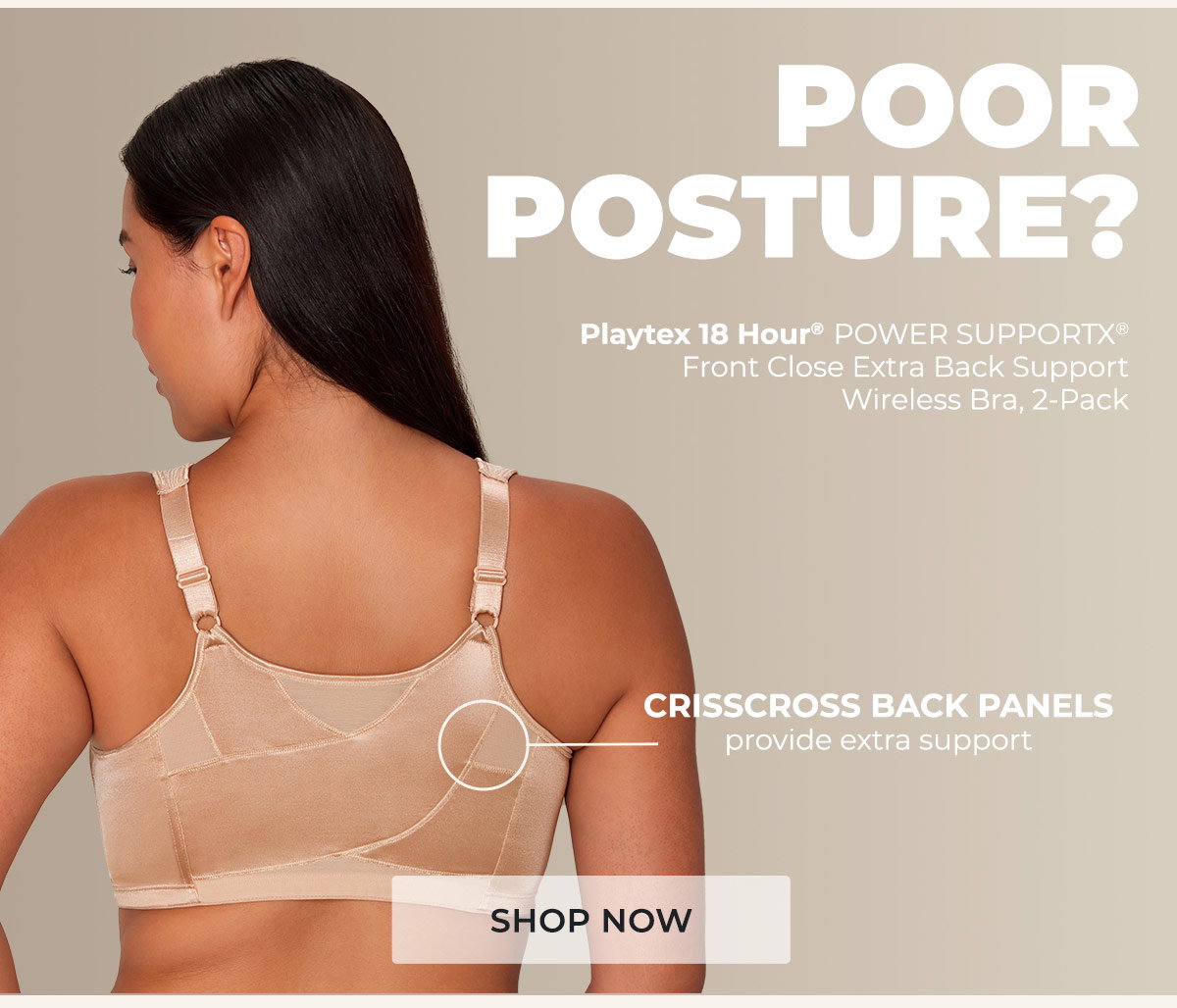 Playtex 18 Hour POWER SUPPORTX Front Close Extra Back Support Wireless Bra, 2-Pack