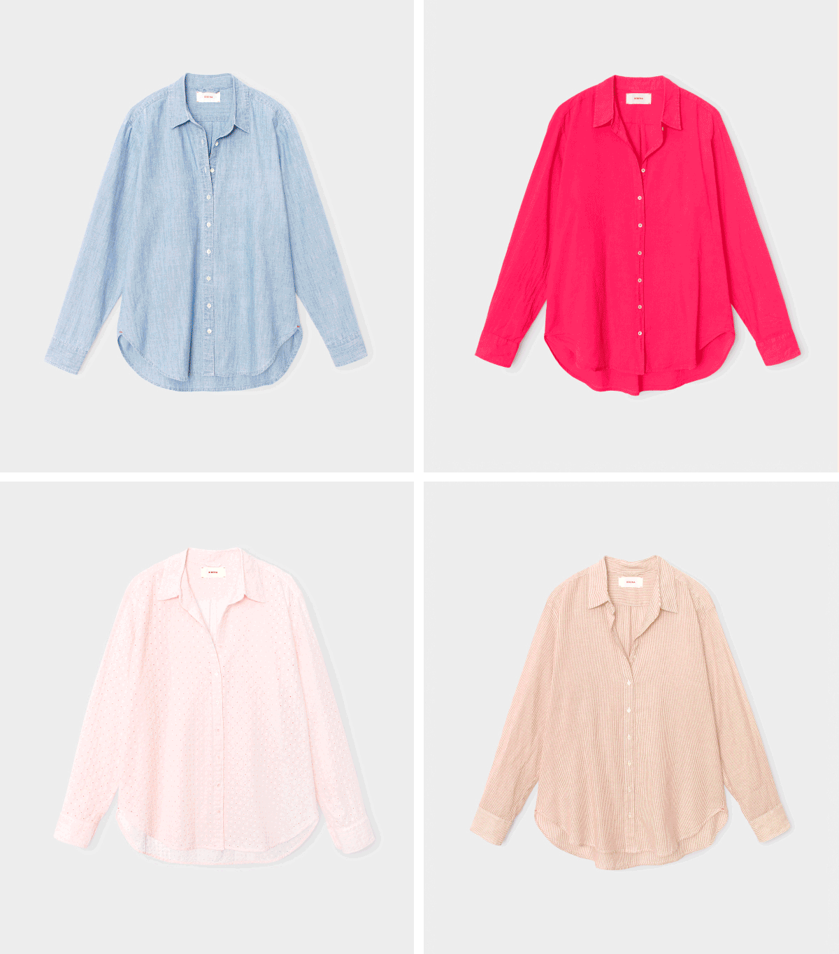Grid of 4 Beau Shirt Styles. Explore the Many Shades of Beau for Effortless Ease this Summer.