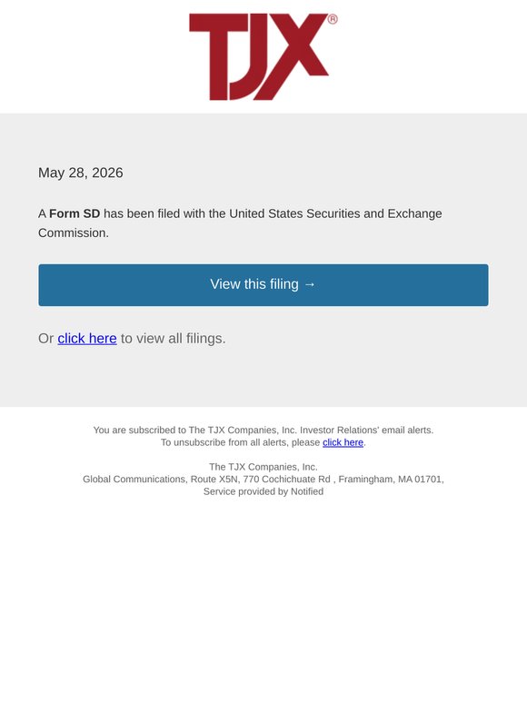 New Form SD for The TJX Companies, Inc.