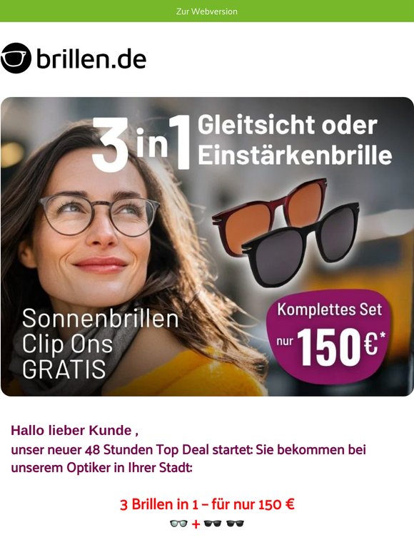 👓 🕶️ 🕶️ 3 (Gleitsicht-)Brillen in 1 für 150 € ‼ – jetzt für 48 Stunden in Ihrer Stadt