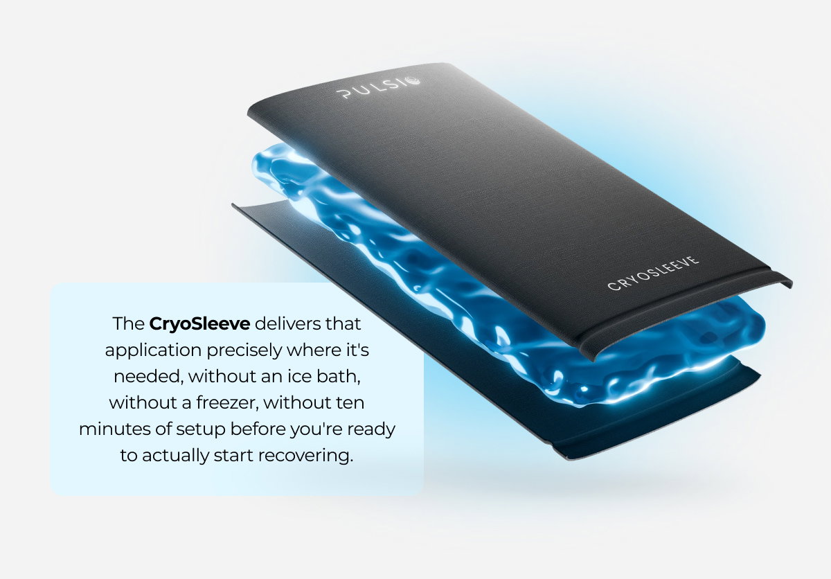 The Cryo Sleeve delivers that application precisely where it's needed, without an ice bath, without a freezer, without ten minutes of setup before you're ready to actually start recovering.