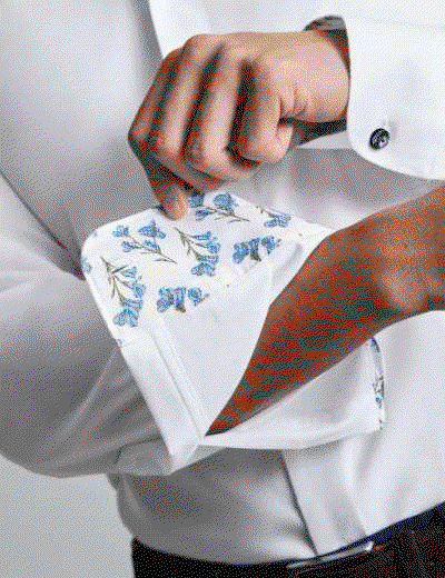 Non-Iron Stretch Floral Printed Trim Shirt – White