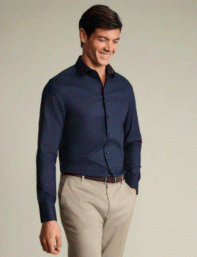 Non-Iron Stretch Floral Printed Trim Shirt – Navy