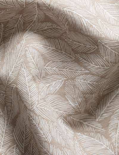 Short Sleeve Cotton Linen Leaf Print Shirt - Mocha