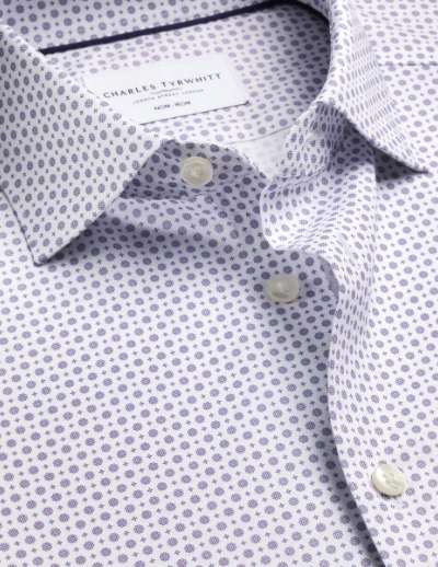 Non-Iron Stretch Print Shirt – White & Lilac