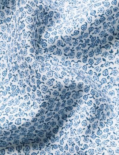 Non-Iron Stretch Floral Print Shirt – White & Sky Blue