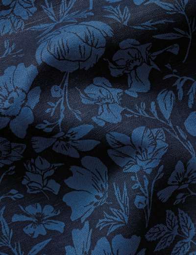 Short Sleeve Cotton Linen Floral Print Shirt - Navy