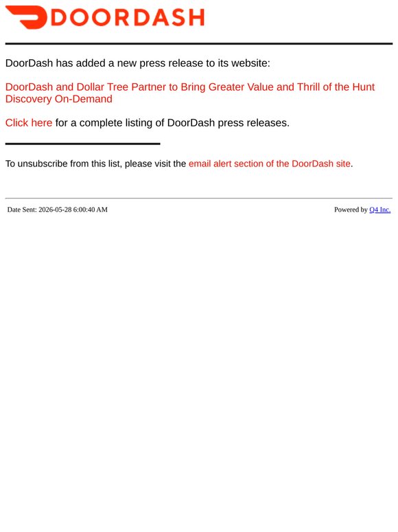 DoorDash - DoorDash and Dollar Tree Partner to Bring Greater Value and Thrill of the Hunt Discovery On-Demand