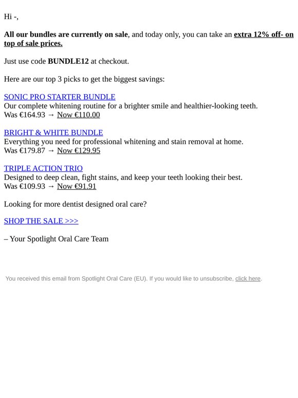 Extra 12% off bundles until midnight…