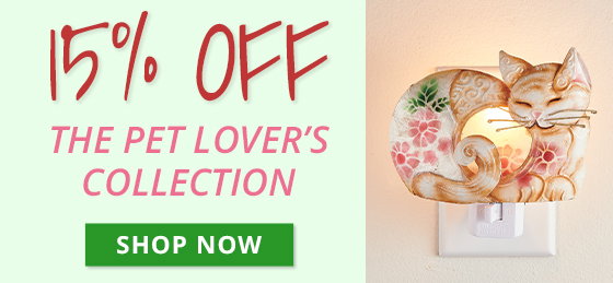 A banner promoting pet lover gifts at Potpourri Gift featuring a cat night light and shop now button.