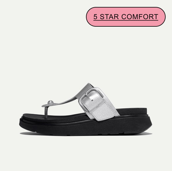 GEN-FF Buckle Metallic Tumbled-Leather Toe-Post Sandals - Silver