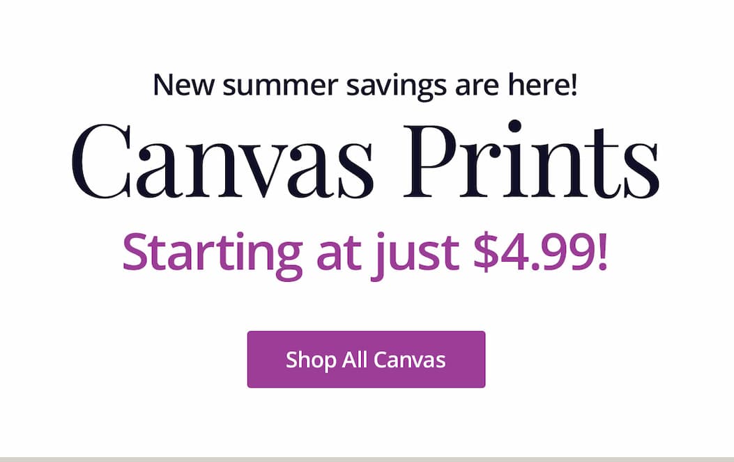 New summer savings are here! Canvas Prints starting at just $4.99! Shop All Canvas