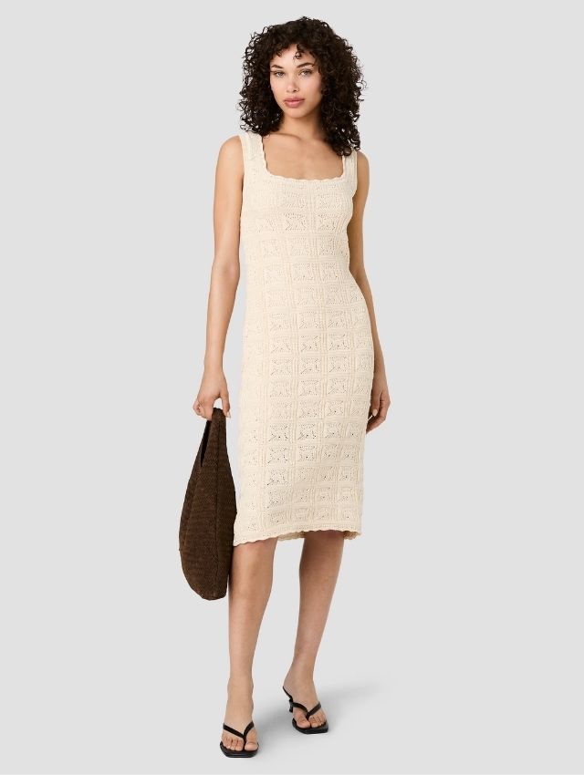 NELLIS SQUARE CROCHET KNIT MIDI DRESS