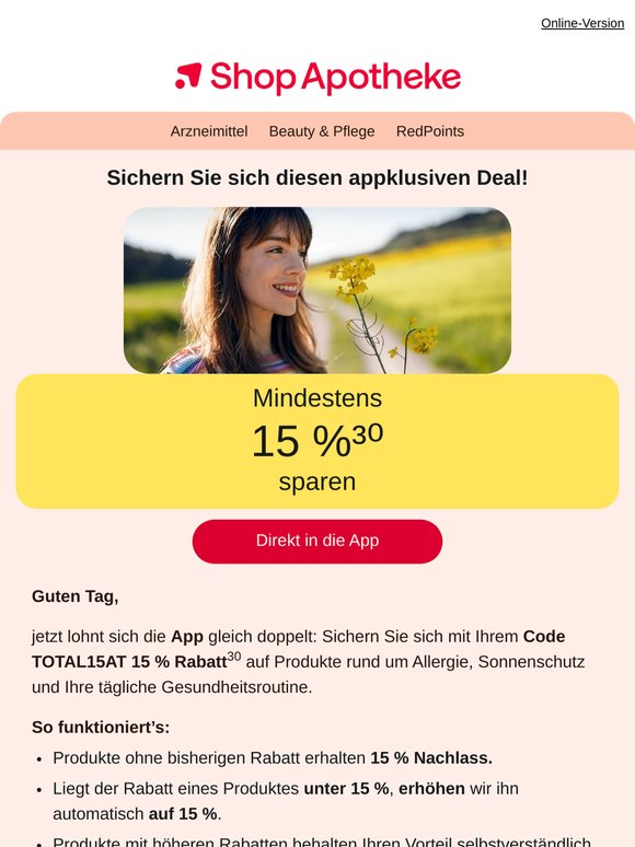 Appklusiver Deal: Mindestens 15% sparen. 🌸