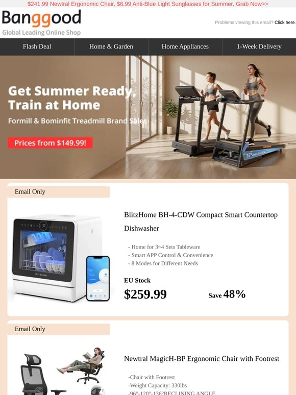 🏃🏻Formill Bominfit Treadmill From $149.99, BlitzHome Smart Dishwasher Dropped to $259.99, hurry up>>