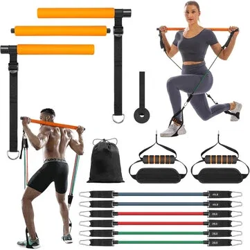 Bominfit Pilates Bar Kit with 6 Resistance Bands 20/30/40 LBS Door Anchor Portable Home Gym Equipment for Full Body Workout Yoga Sculpting